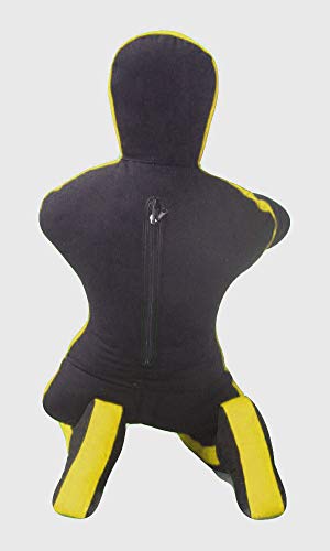 MMA Dummy Judo Punching UNFILLED Bag - Sitting Position Hands On Front Grappling Dummy (Black and Yellow Canvas, 70") - Thumbnail 3