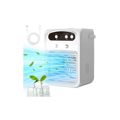 Consejos para Comprar Aire Mini Split los 10 mejores. 50 Enfriador de Aire Portatil, Mini Aire Acondicionado Portátil con Humidificación y Altavoz Bluetooth, 3 Velocidades y 1L Tanque de Agua y 7 Colores Luces LED para El Hogar Oficina...