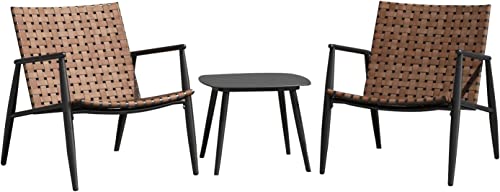 Grand patio Conversation Set 3 Pieces with All Weather Leather-Look, Powder Coated Aluminum Frame, Outdoor Bistro Sets with Lounge Seating and Side Table for Garden, Backyard, Balcony