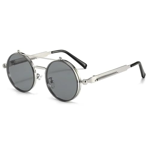 Lunettes de soleil rondes rétro steampunk en métal durable avec verres miroirs UV400