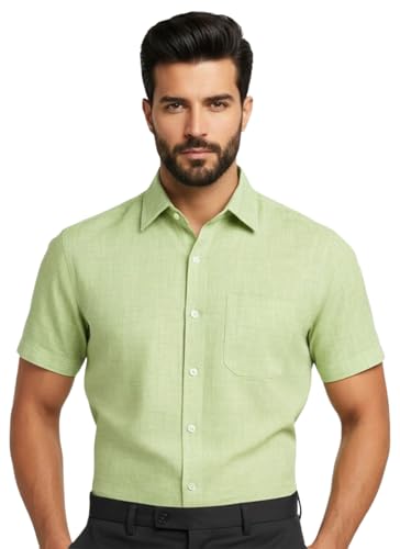 Image of Amazon Brand - INKAST Men's Cotton Solid Plain Half Sleeve Shirt | Plain Regular Fit Casual Shirt for Mens