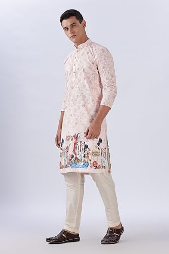 Image of BE ACTIVE Men's Cotton | Regular Fit Casual Mandarin Collar | Long Length Full Sleeves | Embroidered Indian Kurta