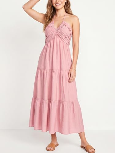 Image of Women's Casual Halter Tiered Vacation Maxi Dress with Pockets