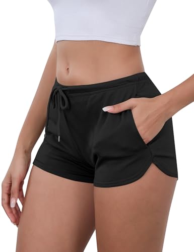 IECCP Sweat Shorts Women Comfy Workout Athletic Dolphin Shorts Low Rise Lounge Pajama Mini Shorts with Drawstring and Pockets3
