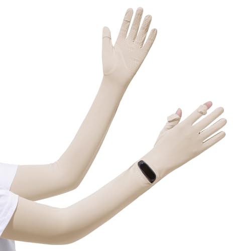apaepr Ultra Thin Full Finger UV Protection Gloves Driving Gloves Women Breathable Touchscreen UPF Glove Sun Protection Glove (Beige One Size)