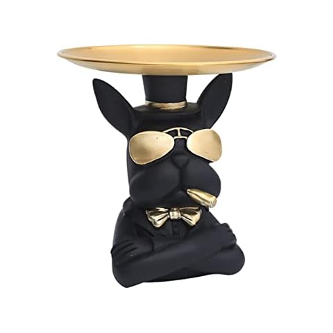 JINGLING Cool Dog Sculpture Bulldog Statue Resin Decorative Figurine Storage Tray Coin Bank Entrance Key Snack Holder Modern Art Statue Home Desktop Desk Ornament Decor Cover