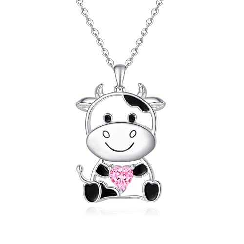 Fryneauy Cow Birthstone October Necklace 925 Sterling Silver Pendant Necklace ...