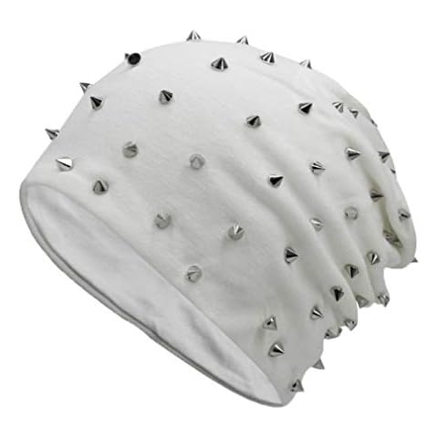 Bigood Men Autumn Winter Punk Rivet Beanie Hat Outdoors Warm Caps White Cover
