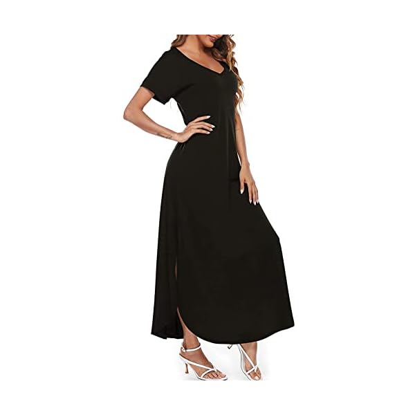 Zilcremo Women Casual Dress Tie Dye/Floral Short Sleeve Summer Loose Maxi Dresses with Pockets Black2 L - Image 3