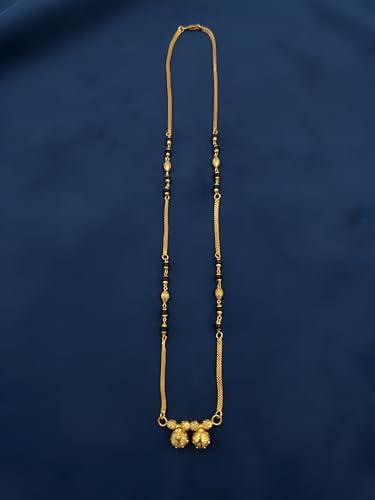 Image of 1 Gram Gold Plated Traditional Short Mangalsutra for Women| Daily Wear Short Tanmaniya With Black beads. 18 Inch Gold Plated Jewellery.