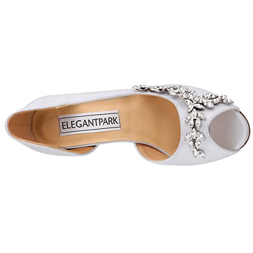 Image of ELEGANTPARK Peep Toe Heels for Women, Satin Rhinestones Dress Wedding Shoes