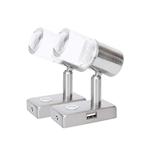lighteu, 2X 12V 3W A2 USB Plafonnier/Applique Murale, Finition Nickel, Lampe de Lecture tournante et pivotante avec Interrupteur Tactile Gradable lumière Blanche/Bleue Chaude pour Yacht, Caravane