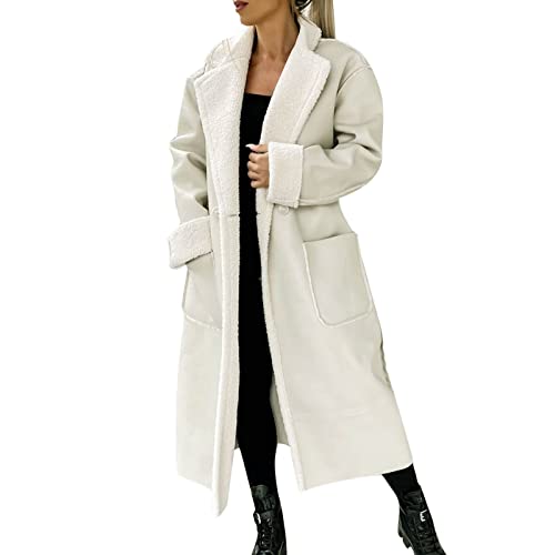 Chaqueta de invierno para mujer, suéter de punto, sudadera con capucha Y26K, chaqueta de piel sintética, cuello vuelto, abrigo de felpa, chaqueta gruesa de aspecto de piel, abrigo para mujer, Blanco,