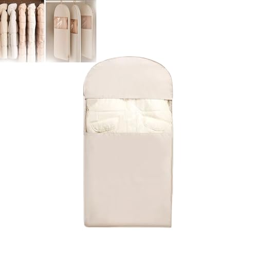 Space Saving Hanging Garment Bag with Self Compression Zipper, 2025 New, Space Saver Closet Organizers, Dust Cover Clothes Bags Travel Organizer for Down Coat Suit (Beige_L)