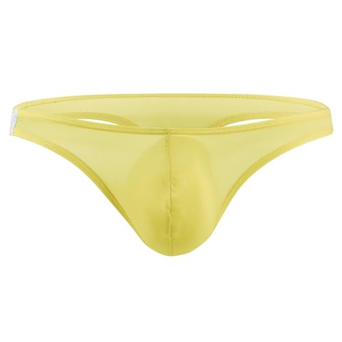 Zylphorix Men's U Convex Ice Silk Low-Rise Thong T-Back Bikini Briefs Underwear Breathable Micro Mesh Briefs (Medium,Yellow)