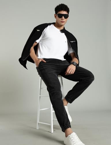 Image of INKD Men's Regular Fit Joggers - Mid -Rise | Cotton Blend | Stretchable Fabric| Elasticated Waistband | Jeans for Men (Available in Plus Sizes)