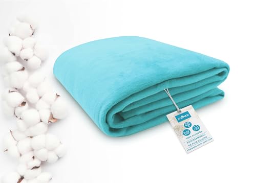 ZOLLNER Manta Grande para Cama y sofá, 150x200 cm, 60% algodón, Turquesa