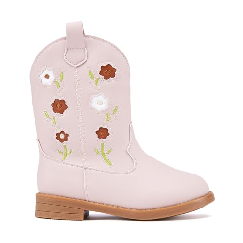 BMCiTYBM Toddler Girls Cowgirl Boots Little Kids Mid Calf Western Boots Flower Cowboy Boots Pointed Toe Riding Shoes3