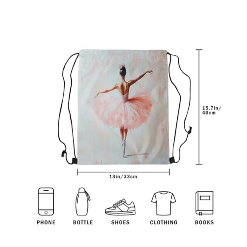 Image of jejeloiu Vintage Ballet Drawstring Backpack 13x15.7inch Ballerina Waterproof Gym Drawstring Bags Pink Ballet Dancer Sports String Backpack Beach Swim Travel Bag Sackpack