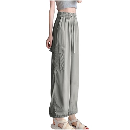Cargo Pants for Women Casual High Waist Baggy Stretchy Work Wide Leg Trouser Y2k Streetwear Loose Hiking Joggers(Gray,Small)