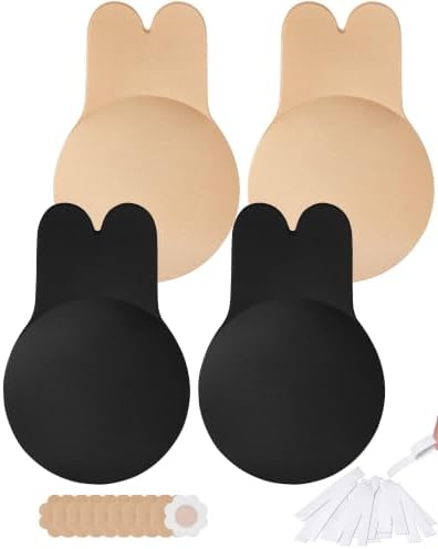 Sticky Bra for Women,Rabbit Ear Lift Up Adhesive Bras,Backless Strapless Push Up Bra for Deep V Dresses, with Nipple Covers Cakes Sticky Bra
