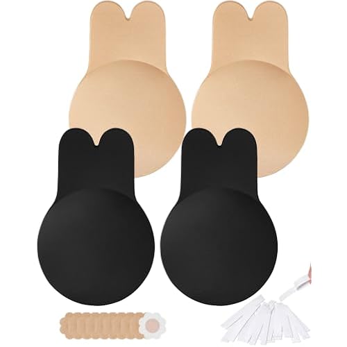 Sticky Bra for Women,Rabbit Ear Lift Up Adhesive Bras,Backless Strapless Push Up Bra for Deep V Dresses,with Nipple Covers