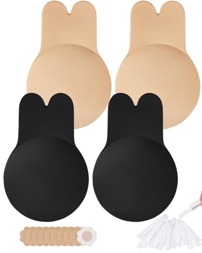 Sticky Bra for Women,Rabbit Ear Lift Up Adhesive Bras,Backless Strapless Push Up Bra for Deep V Dresses, with Nipple Covers
