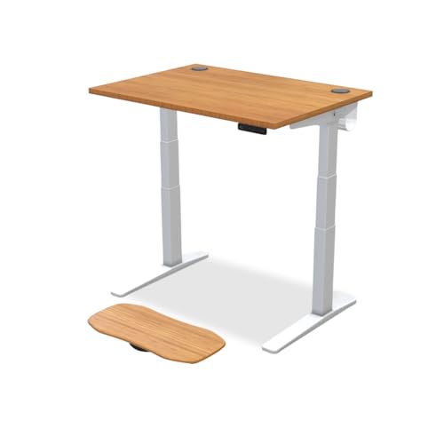 Image of UPLIFTDESK Bamboo (42 x 30 inch) Standing Desk 2-Leg V3 Adjustable Stand Up C-Frame (White), Advanced Keypad, Wire Grommets, Wire Tray, Rocker Board