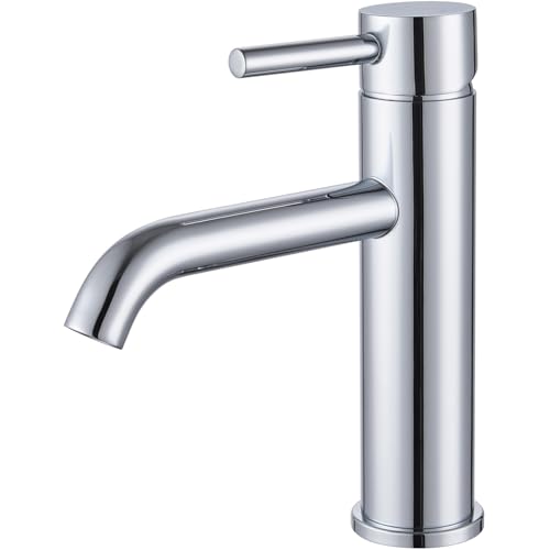 HanCrobiyx Robinet Salle de Bain Mitigeur Lavabo Chromé, Robinet Lave Main Acier Inox, Chaud et Froid Réglable, Hauteur de Bec de 95 mm