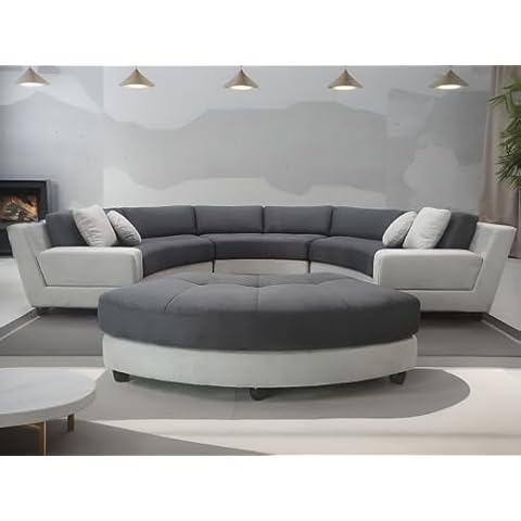 Stendmar 160" Semi Circular Round Microfiber Fabric Curved Sectional Sofa Set S606 (Microfiber, Grey/Dark Grey) Cover