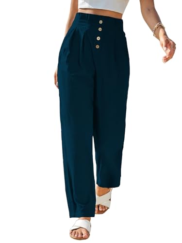 Image of TOPLOT Women High-Waist Pants | Pleated Relaxed Fit Trousers for Woman | Casual & Elegant Look with Workwear for Office, Events & College (5194)