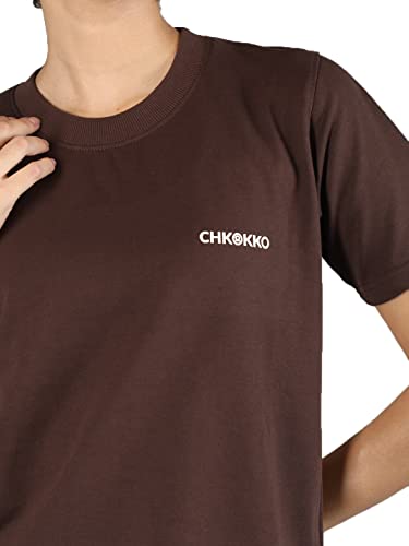 Image of CHKOKKO Women's Terry Cotton Loose Fit Half Sleeve Casual Style T-Shirt