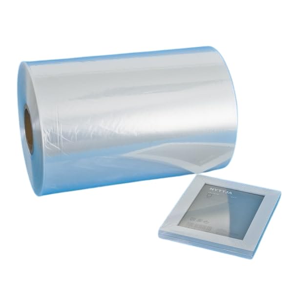 Bobina Film Poliolefina Termoretraibile Monopiegata Liscia, Pellicola Trasparente per Alimenti e Dolci, Spessore 15 micron, Lunghezza 1335 Metri, Fascia 350 mm