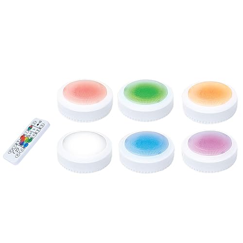 Ecolight 6-Pack 3-in Battery-Operated LED Puck Light - White Finish, IR Remote with Timer, Magnetic, 40 Lumens, RGB and 4000K Color Temperature