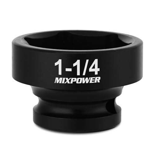 MIXPOWER 1/2' Drive Stubby Impact Socket,CR-MO,1-1/4',6-Point,SAE,Radius Corner Design, Axle Nut...