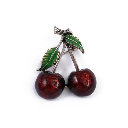 Image of Cherry Brooch Pin 3D Cute Red Cherry Lapel Brooches Pin Dainty Crystal Cherry Fruit Pins Brooch for Women Men Girls Birthday Gift Jewelry Bag Hat