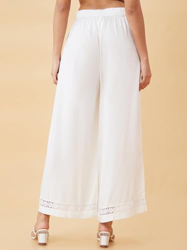 Image of Globus Women Black Solid Ethnic Wide Leg Palazzo with Lace at Hem-3638111001