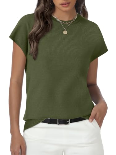 Image of Womens Tops Summer Sweaters Short Sleeve Shirts Dressy Casual Basic Casual Cap Sleeve Tops Beach Vacation Clothes
