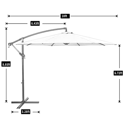 Hepoe 10Ft Offset Patio Umbrella Outdoor Cantilever Patio Market Hanging Umbrellas With Crank And Cross Base For Patios Outside Backyard Lawn Garden (10 Ft, Beige-New) #TOP6