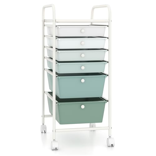 RELAX4LIFE 6-Drawer Rolling Storage Cart - Classroom Organization on Wheels w/Removable Plastic Drawers, Mobile Art Craft Cart for School Paper Home Office, Utility Cart with Drawers (Gradient Green)