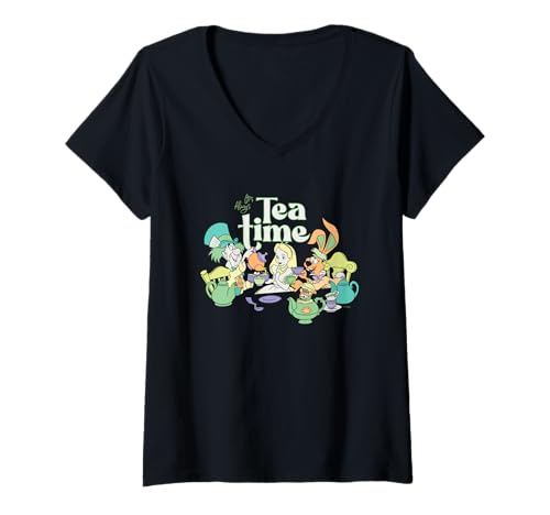 T-shirt Alice in Wonderland Disney col V vintage gris chiné imprimé rétro