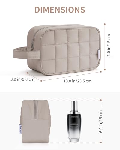 Image of Narwey Quilted Makeup Bag Puffy Make up Bag Cosmetic Bag Organizer, Puffer Travel Toiletry Bag for Traveling Women Girl, Travel Bag for Toiletries, Skincare Medicine Bags (Khaki)