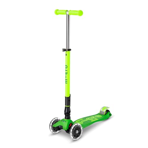 Micro ® | Maxi Deluxe Plegable Neón LED | Patinete Premium 3 Ruedas con Manillar Neón | Ruedas Luces LED | Plataforma Antideslizante | Altura Regulable | Niños y niñas 5 12 Años