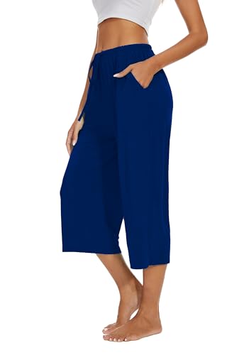 Image of Kabento 2 Pack Womens Pajama Pants Capri Sleep Lounge Pants Drawstring Pj Bottoms with Pockets
