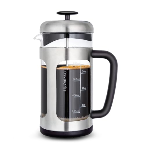 Easyworkz Cafetera de prensa francesa de Acero Inoxidable,vidrio de borosilicato resistente al calor,1000 ml