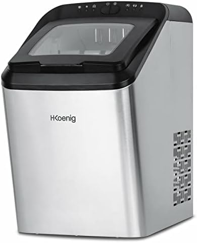 H.Koenig Máquina para Hacer Hielo Profesional 15kg en 24h KBP40, 2 Tamaños de Cubitos de Hielo, Automático, Enchufable Posible Silenciador 2,8L, Rápido Cubito de Hielo Listo en 6 min