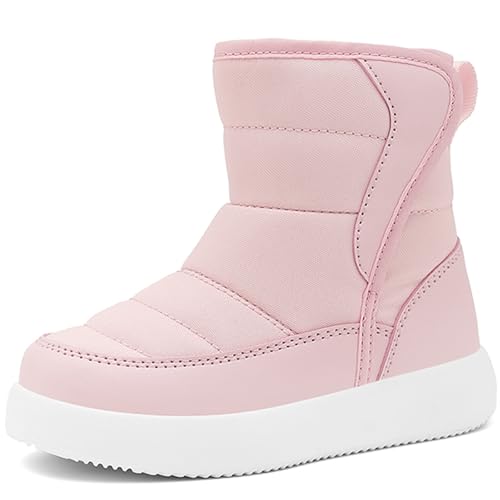 Girls' Cute Winter Warm Waterproof Slip-on Toddler Snow Boots Comfortable Warm Fur Lined Outdoor Non-Slip Kids Ankle Booties for Cold Hiking Dress Play