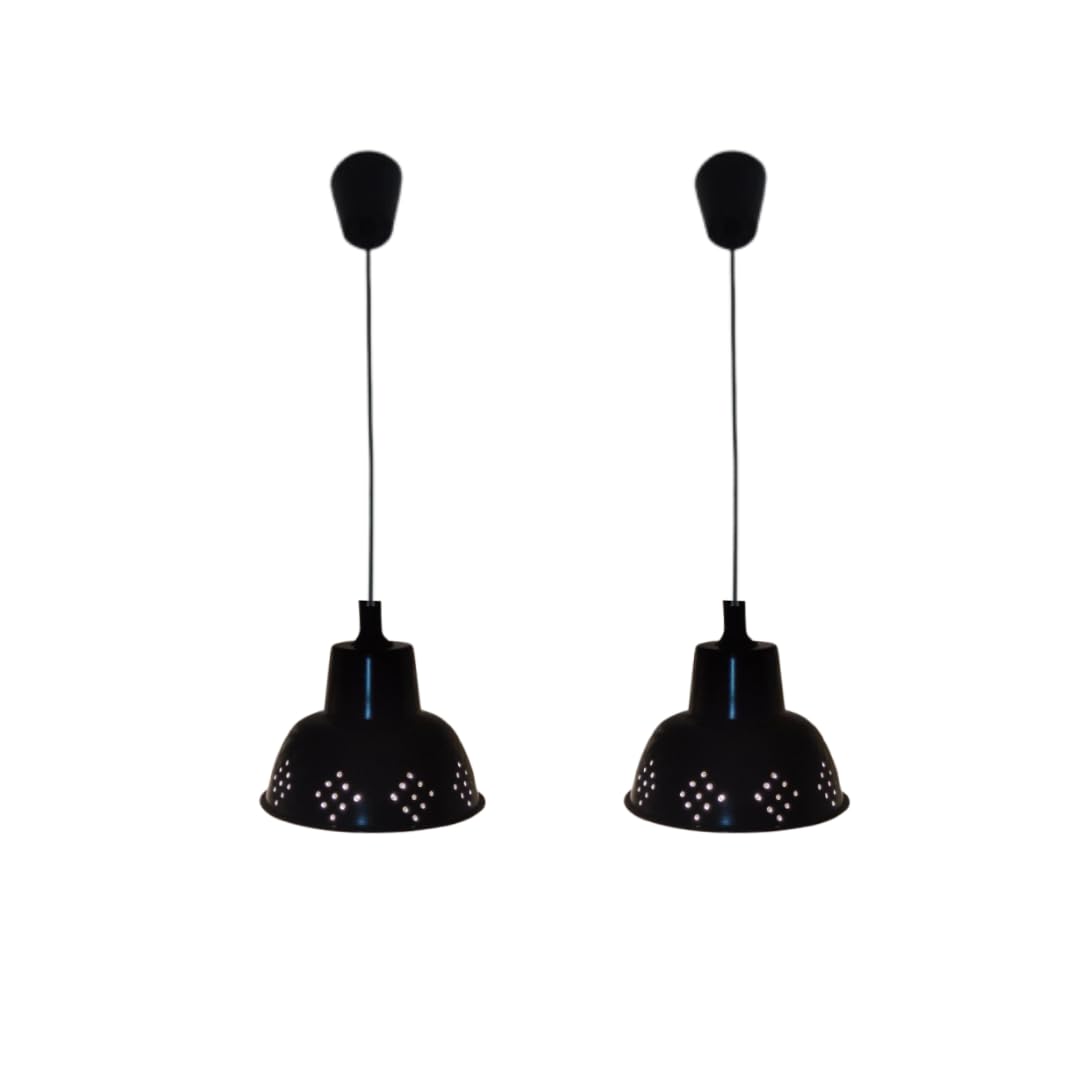 NAMAKA Metal Decorative Pendant Light (Pack of 2), 3-Color LED Bulb Included – E27 Holder, 6" Diameter, 90cm Height Adjustable, Inner Golden Yellow &Outer Black Coated Finish.-image-26