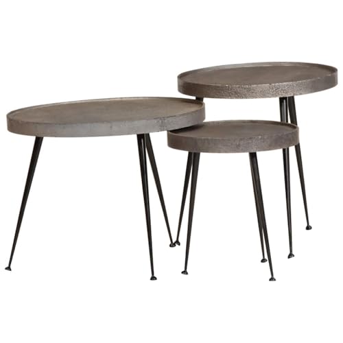 Table basse 3 pcs en bois composite argenté et pieds métal - 2