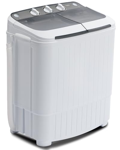 Portable Twin Tub 16.5lbs Mini Washing Machine,Compact Semi-automatic Washer and Spin Combo,Top Load,Portable Washer for Dorms,Apartments,RVs(White & Gray)